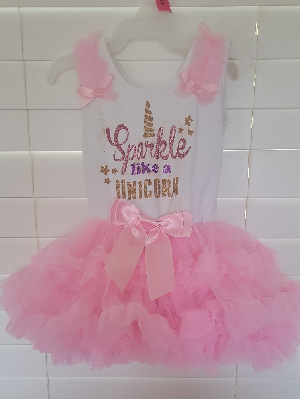 Popatu Pink and White Unicorn Sparkle Tutu Dress